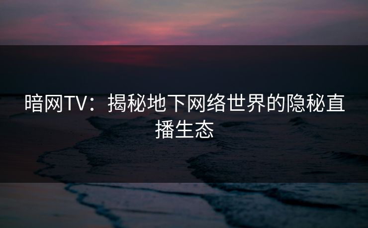 暗网TV：揭秘地下网络世界的隐秘直播生态